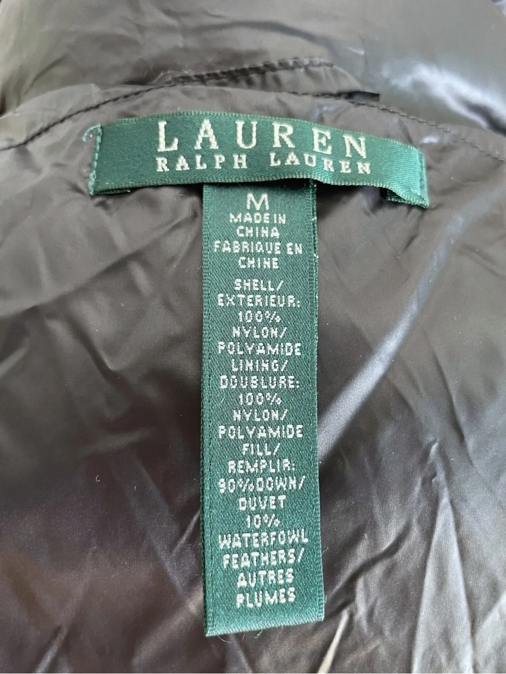 LAUREN RALPH LAUREN Women's M Black Down Vest Packable Puffer Jacket Drawstring